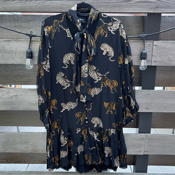 The Kooples Tiger & Leopard Crepe Mini Dress NWT - Picture 3 of 8